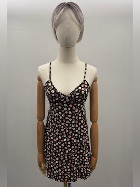 BP Floral Mini Dress Black Pink Spaghetti Strap Women XS Rayon Summer